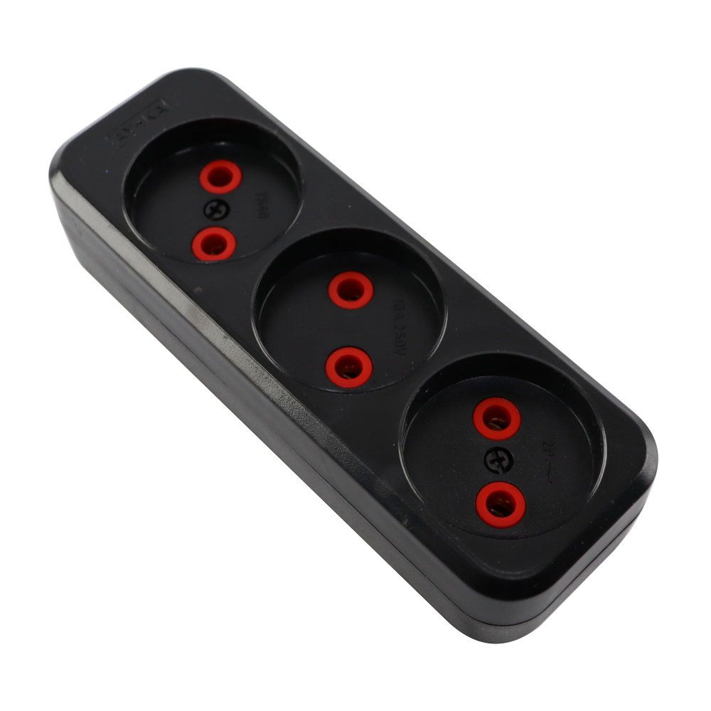 Колодка 3 гнізда б/з, 16А, чорна, AY-KA