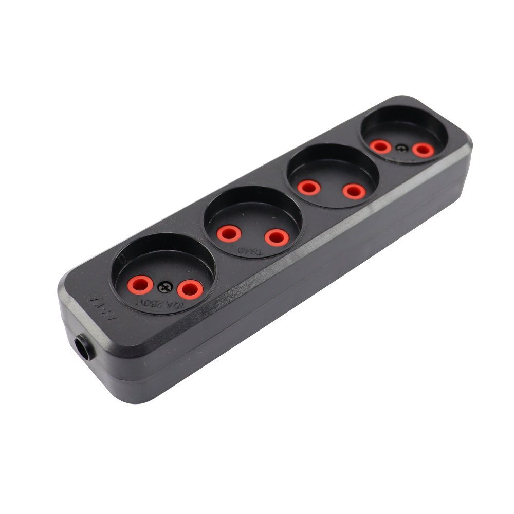 Колодка 4 гнізда б/з, 16А, чорна, AY-KA