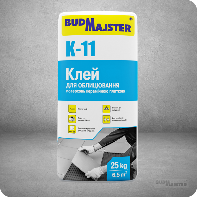 Клей K-11 BUDMAJSTER 25кг для облицювання поверхонь керамічною плиткою