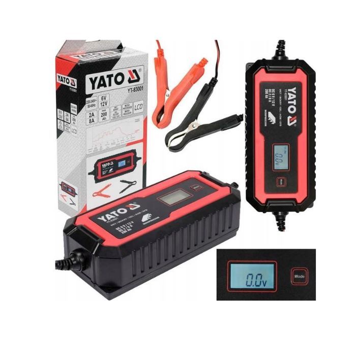 Зарядний прилад мережевий з LCD дисплеєм 230В YATO до акумуляторів 6V-2А 12V-8А, макс. 240 AГод