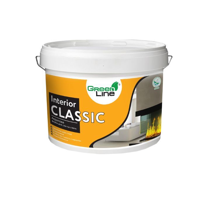 Акрилова фарба для стін та стелі INTERIOR CLASSIC, ТМ GREEN LINE , 10 л