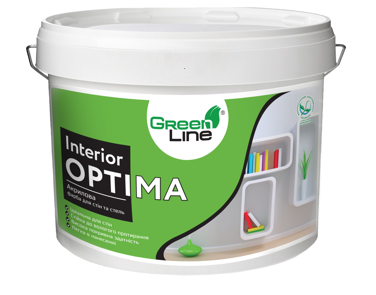 Акрилова фарба для стін та стелі INTERIOR OPTIMA, ТМ GREEN LINE - 1 л
