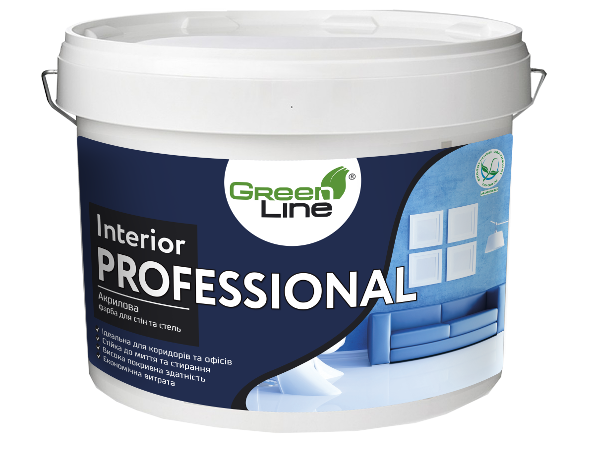 Акрилова фарба для стін та стелі INTERIOR PROFESSIONAL, ТМ GREEN LINE