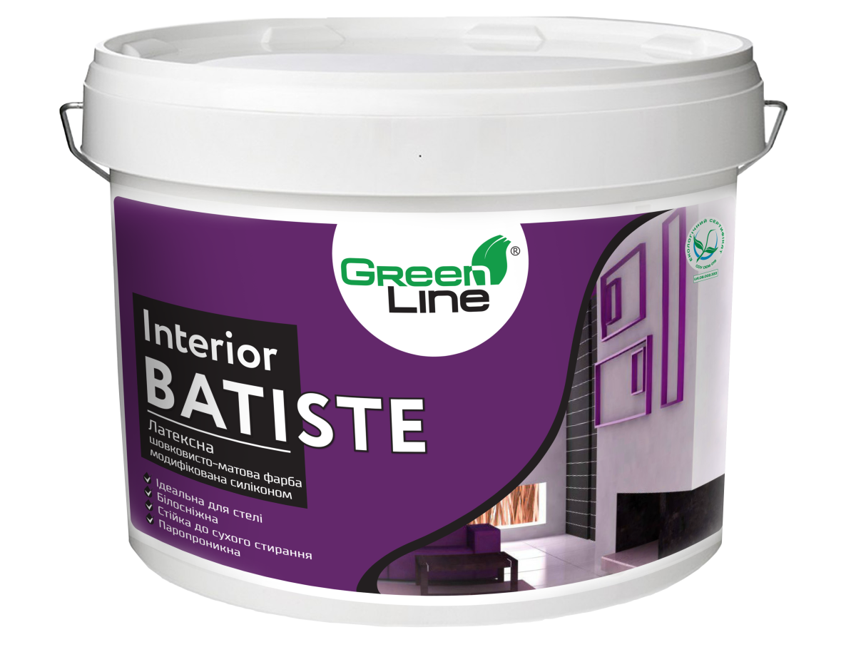 Латексна шовковисто-матова фарба модифікована силіконом INTERIOR BATISTE, ТМ GREEN LINE , 10 л