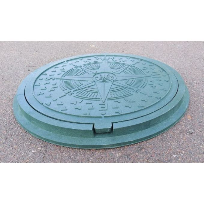Люк садовый полимерпесчаный канализационный "УКРАИНА" зеленый, 17 кг, d=735 мм (1,5т)