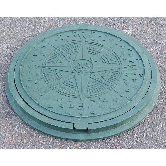 Люк садовый полимерпесчаный канализационный "УКРАИНА" зеленый, 17 кг, d=735 мм (1,5т)