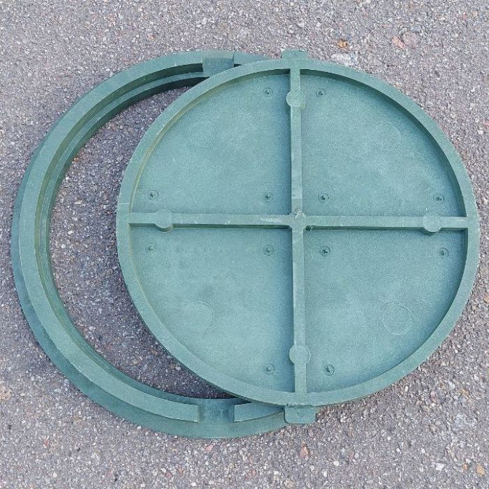 Люк садовый полимерпесчаный канализационный "УКРАИНА" зеленый, 17 кг, d=735 мм (1,5т)