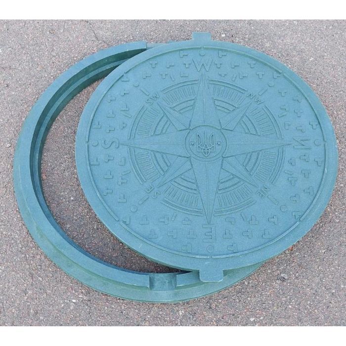 Люк садовый полимерпесчаный канализационный "УКРАИНА" зеленый, 17 кг, d=735 мм (1,5т)