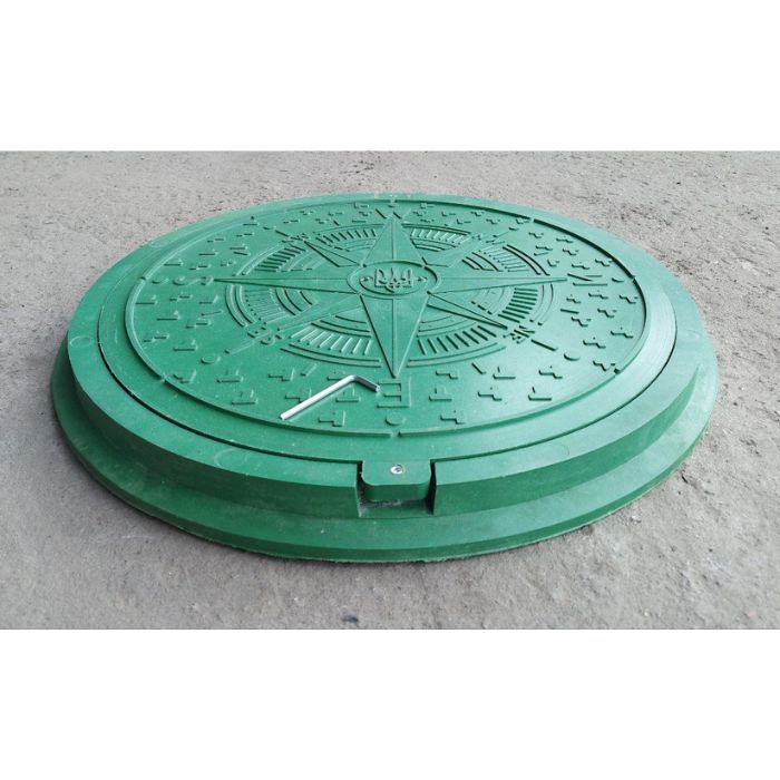 Люк садовый полимерпесчаный канализационный "УКРАИНА" зеленый, 17 кг, d=735 мм (1,5т)