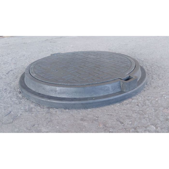 Люк усиленный полимерпесчаный канализационный ЕВРО (А15П) черный, 34 кг, d=760 мм, (4,5т)