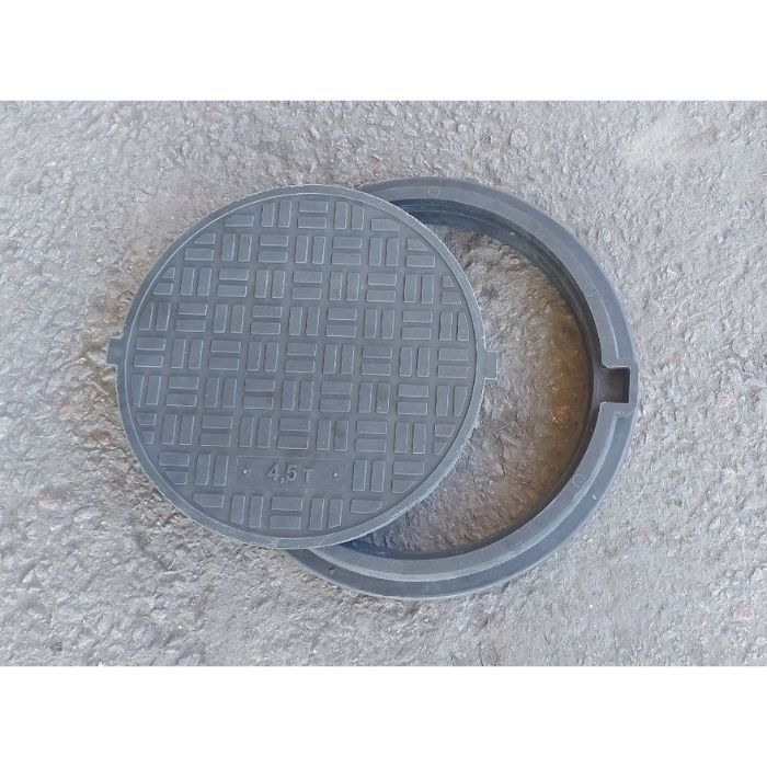 Люк усиленный полимерпесчаный канализационный ЕВРО (А15П) черный, 34 кг, d=760 мм, (4,5т)