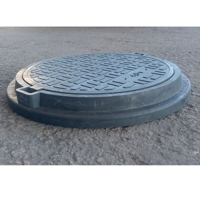 Люк усиленный полимерпесчаный канализационный ЕВРО (А15П) черный, 34 кг, d=760 мм, (4,5т)