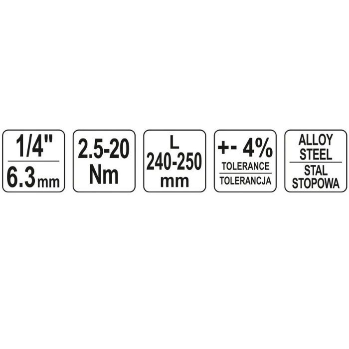 Ключ динамометричний YATO 1/4" 2.5-20 Нм 240-250 мм в футлярі