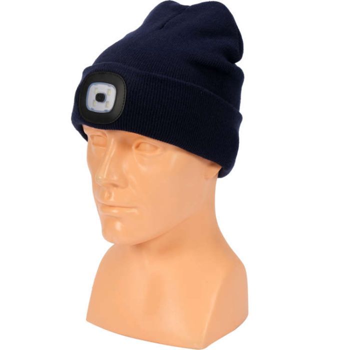 Шапка зимова темно-синя VOREL з акумуляторним- 3,7 В ліхтарем 120 Lm