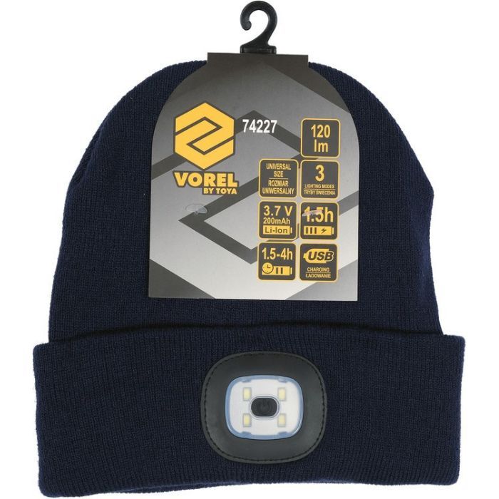 Шапка зимова темно-синя VOREL з акумуляторним- 3,7 В ліхтарем 120 Lm