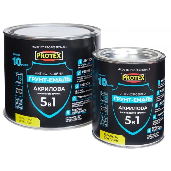 Эмаль акриловая антикоррозионная 5в1, графит серая, ТМ PROTEX RAL7024 - 2,4 кг