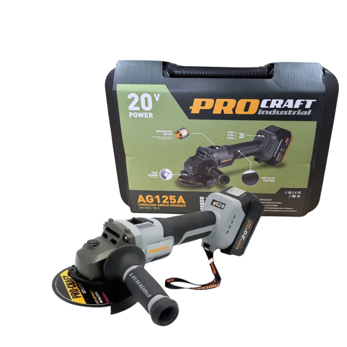 Акумуляторна болгарка Procraft industrial AG125A Кейс (1 акб та зп)