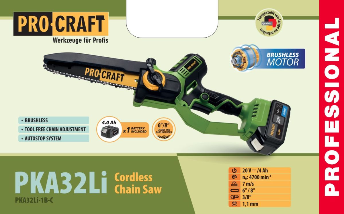 Аккумуляторная цепная пила Procraft PKA32Li (с 1 акб)