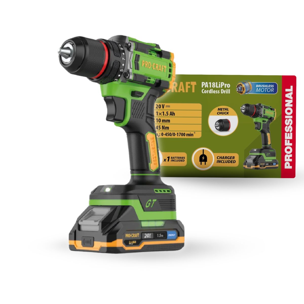 Шуруповерт Procraft PA18LiPro (з 1 акб та зп)