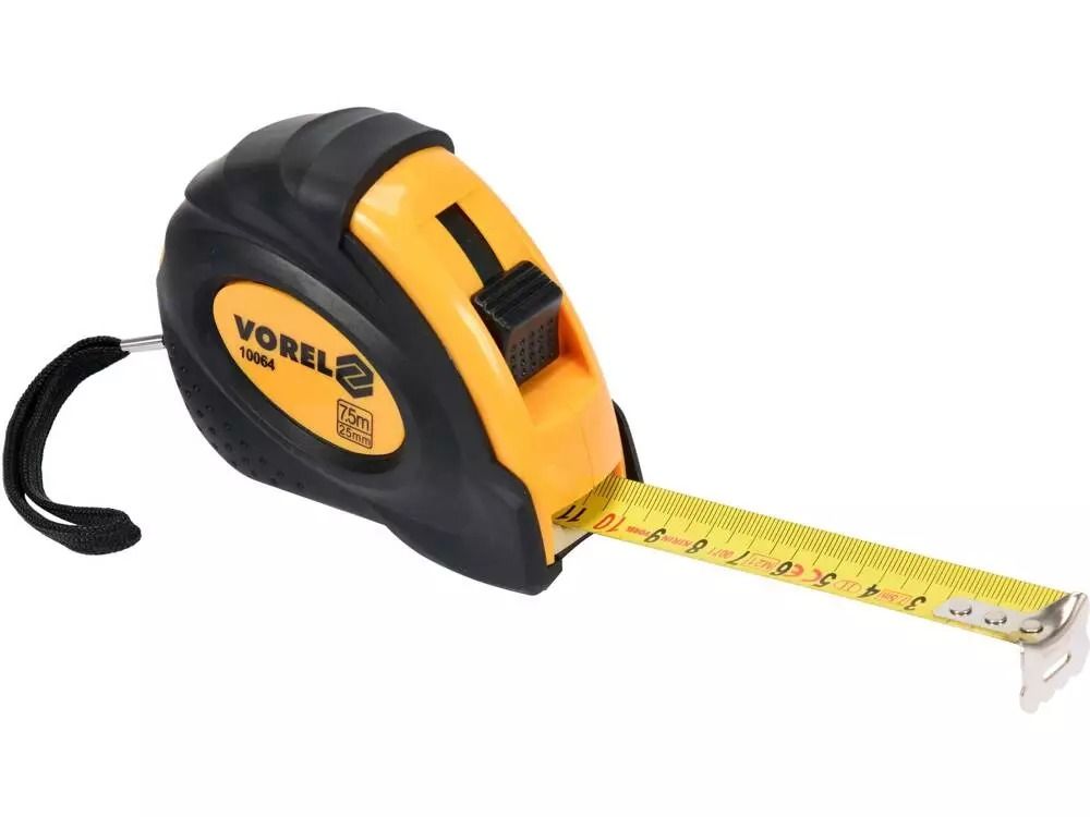 Рулетка с метрической шкалой VOREL : l= 7,5 м, w= 25 мм, 2 фиксатора