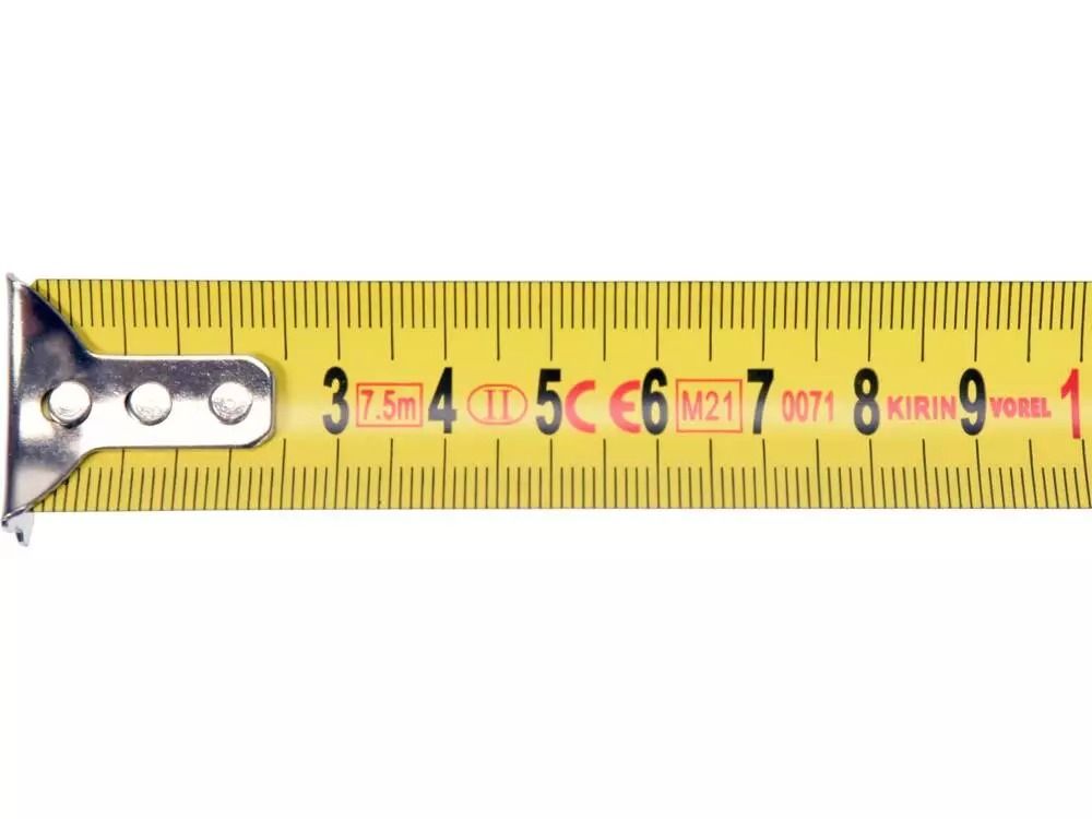 Рулетка с метрической шкалой VOREL : l= 7,5 м, w= 25 мм, 2 фиксатора
