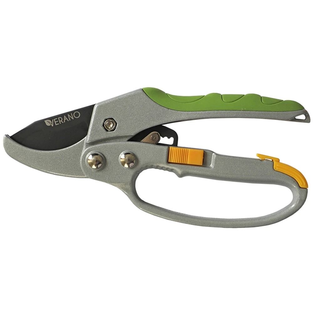 Секатор, зріз прямий, храповий механізм, мастильниця VERANO