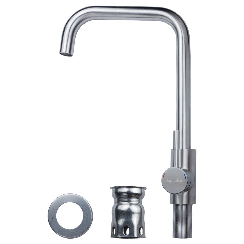 Смеситель KT Ø35 для кухни Г-гусак на гайке SS AQUATICA KT-4B270P
