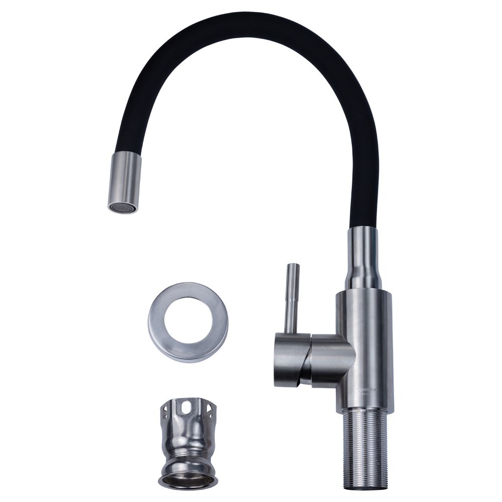 Змішувач KT Ø35 для кухні гусак силіконовий на гайці SS AQUATICA KT-4B570P