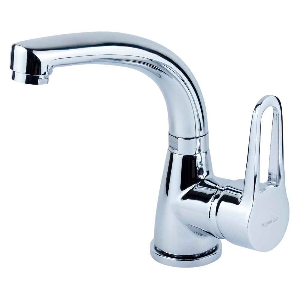 Змішувач HL Ø35 для раковини гусак вигнутий на гайці AQUATICA HL-1A230C