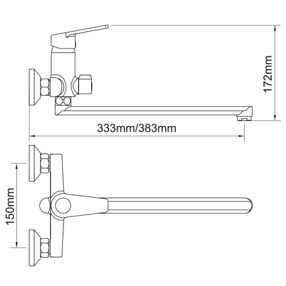 Змішувач s37 Ø35 для ванни излив прямий 350мм дивертор вбудований картриджний (W) AQUATICA
