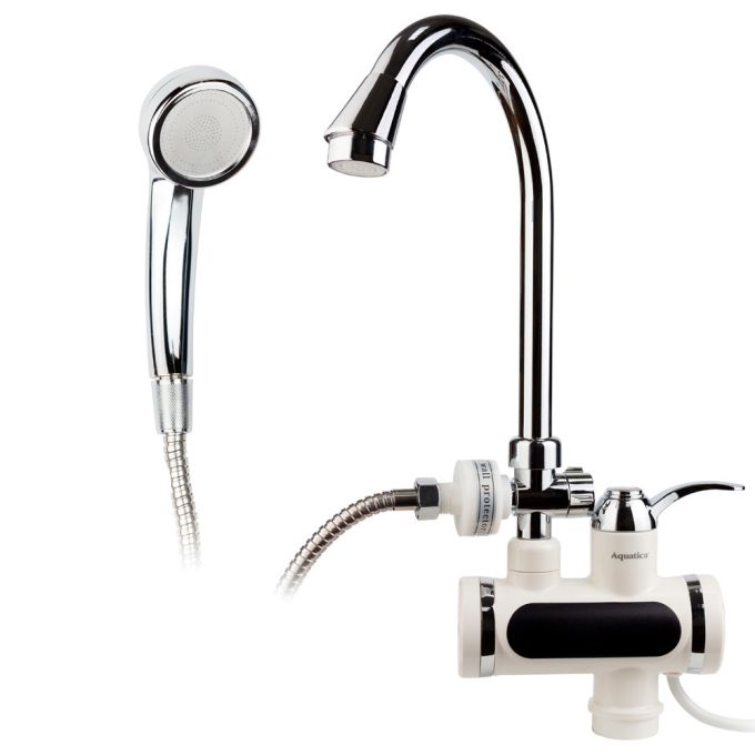 Кран-водонагрівач проточний JZ 3.0кВт 0.4-5бар для ванни гусак вухо на гайці AQUATICA JZ-6C141W