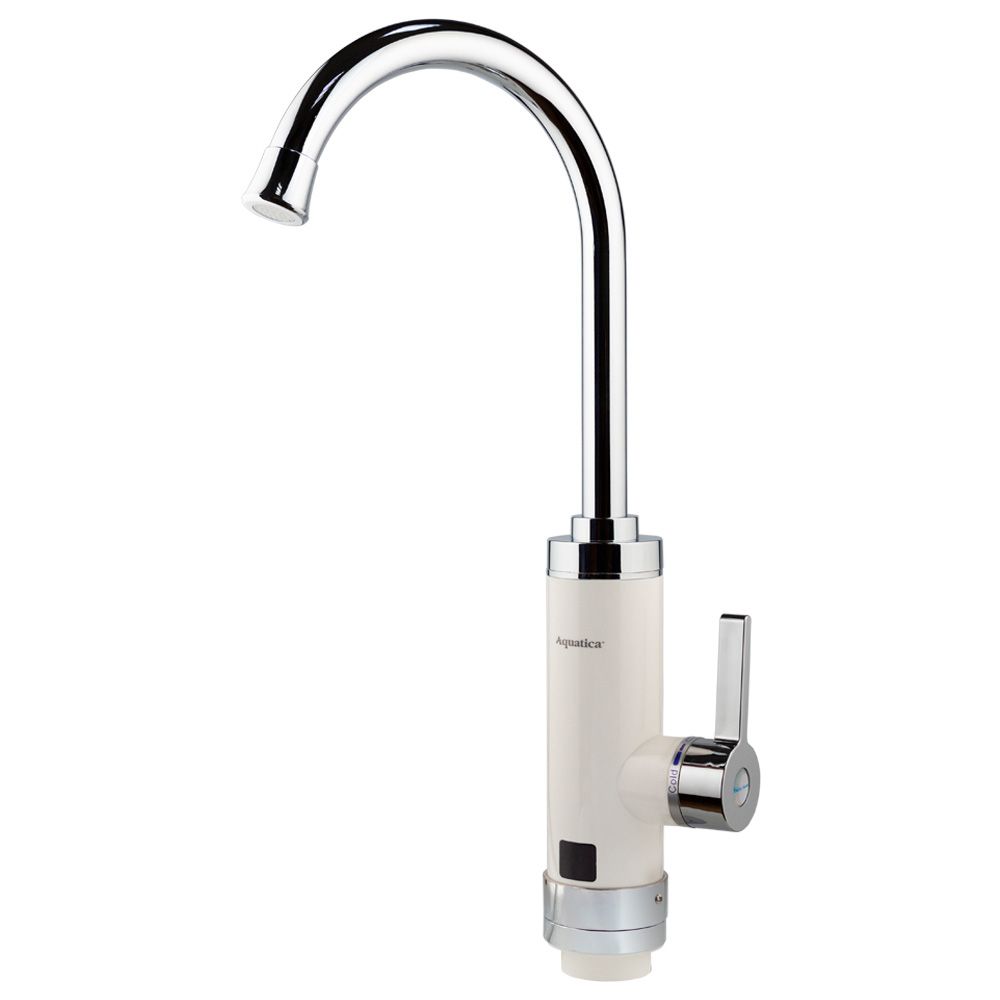 Кран-водонагрівач проточний HZ 3.0кВт 0.4-5бар для кухні гусак вухо на гайці (W) AQUATICA HZ-6B143W