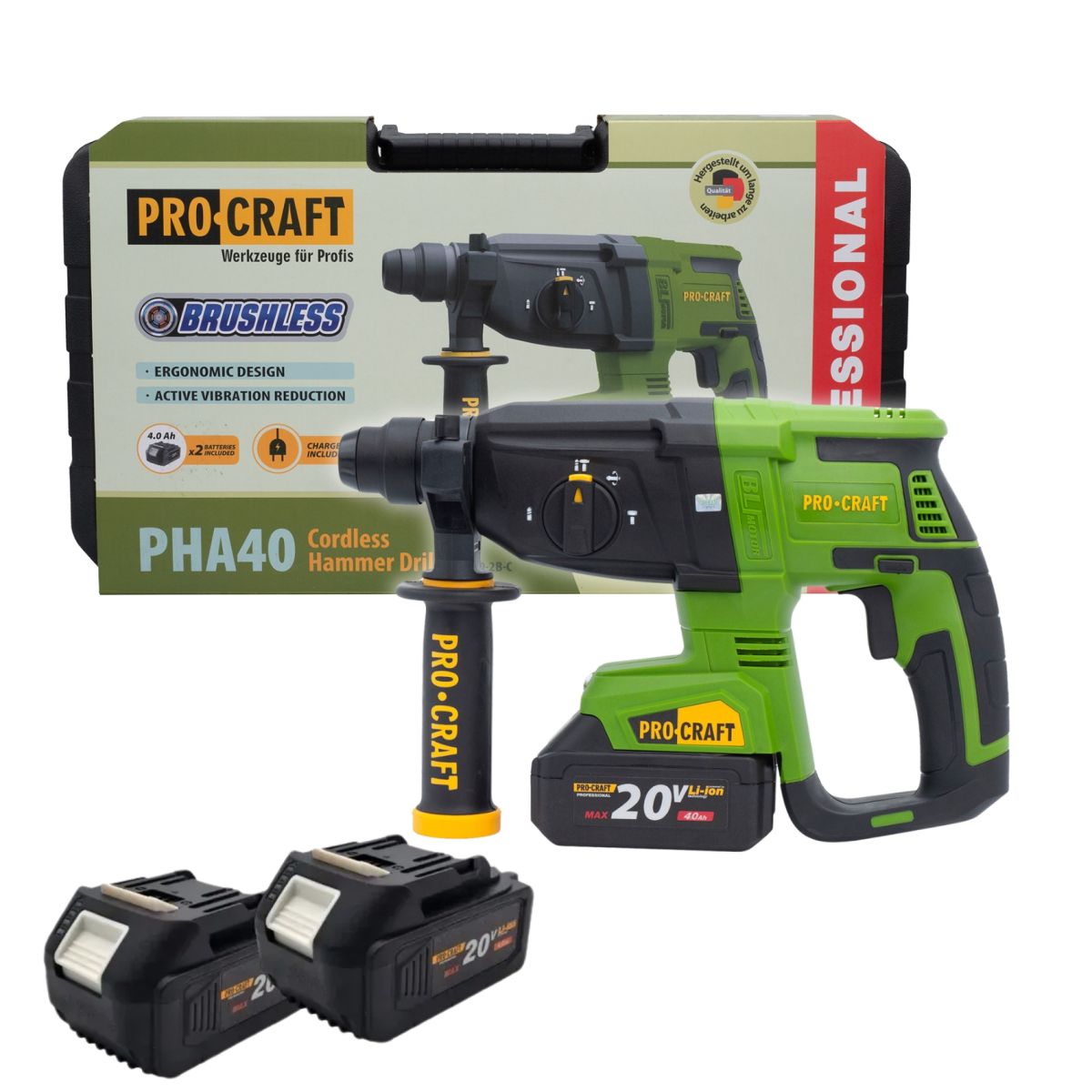 Акумуляторний перфоратор Procraft PHA40 Кейс (з 2 акб та ЗП)