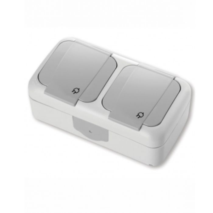 Розетка подвійна горизонтальна із заземленням VIKO Palmiye сірий IP44