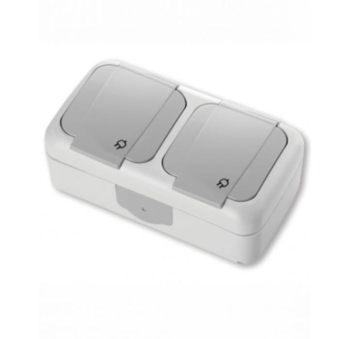 Розетка подвійна горизонтальна із заземленням VIKO Palmiye сірий IP44