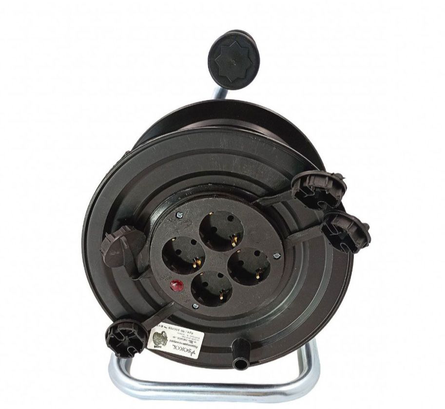 Котушка з кабелем 10м (2x1,5 ПВС) з розетками 1*16А-4шт, IP44, Sokol