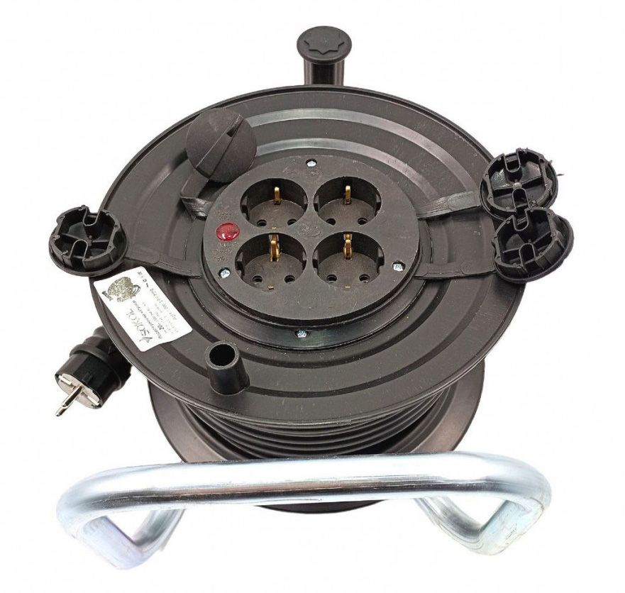 Котушка з кабелем 10м (2x1,5 ПВС) з розетками 1*16А-4шт, IP44, Sokol