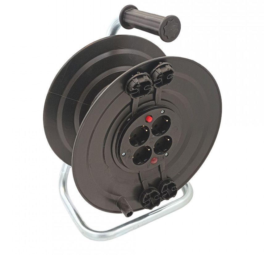 Котушка переносна, 50м (3х1,5 ПВС) з розетками з запобіжником 1*16А-4шт, IP44