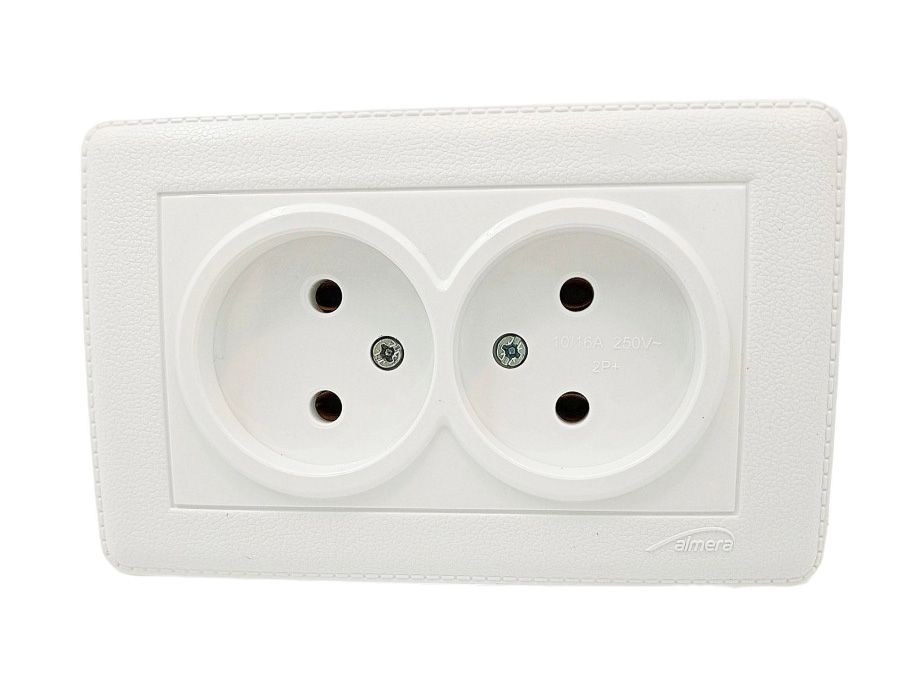 Розетка подвійна без заземлення IP20 біла шкіра Almera DOGU