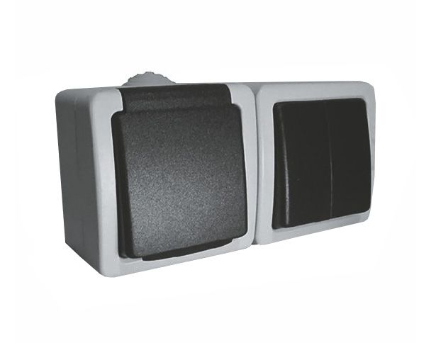 Розетка з/з + вимикач двухклавішний вологозахисний IP 54 Титан