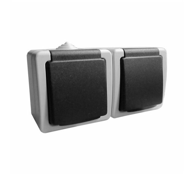 Розетка з/з + розетка з/з вологозахисна IP 54 Титан