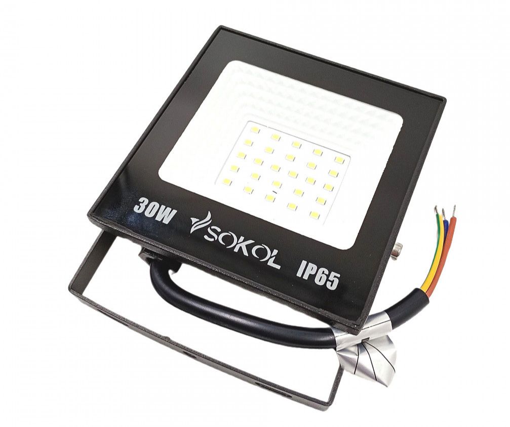 Прожектор LED-SLТ 30w 220В 2250lm 6500K Sokol алюмінієвий корпус, загартоване скло