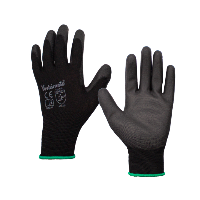 Рукавички Yoshimoto трикотажні з чорним поліуретановим покритям, р.10 з етикеткою