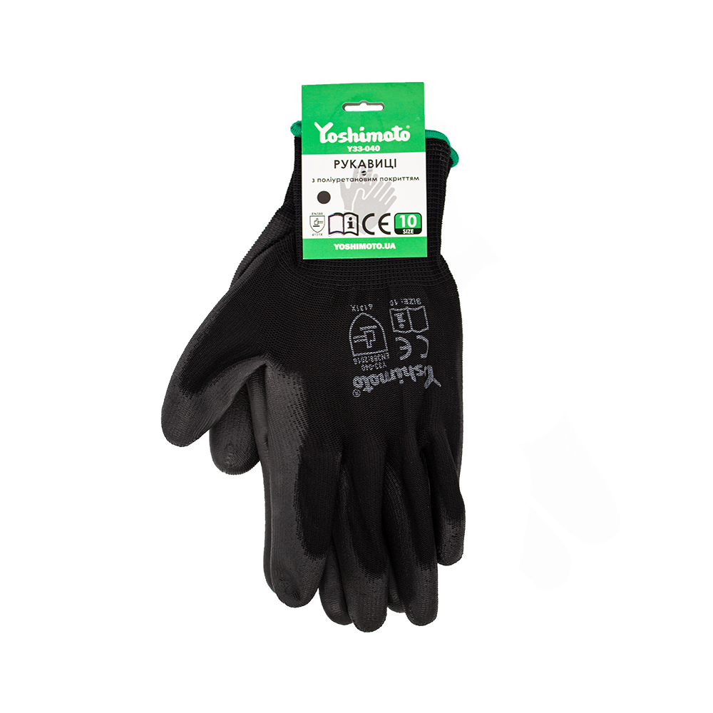 Рукавички Yoshimoto трикотажні з чорним поліуретановим покритям, р.10 з етикеткою
