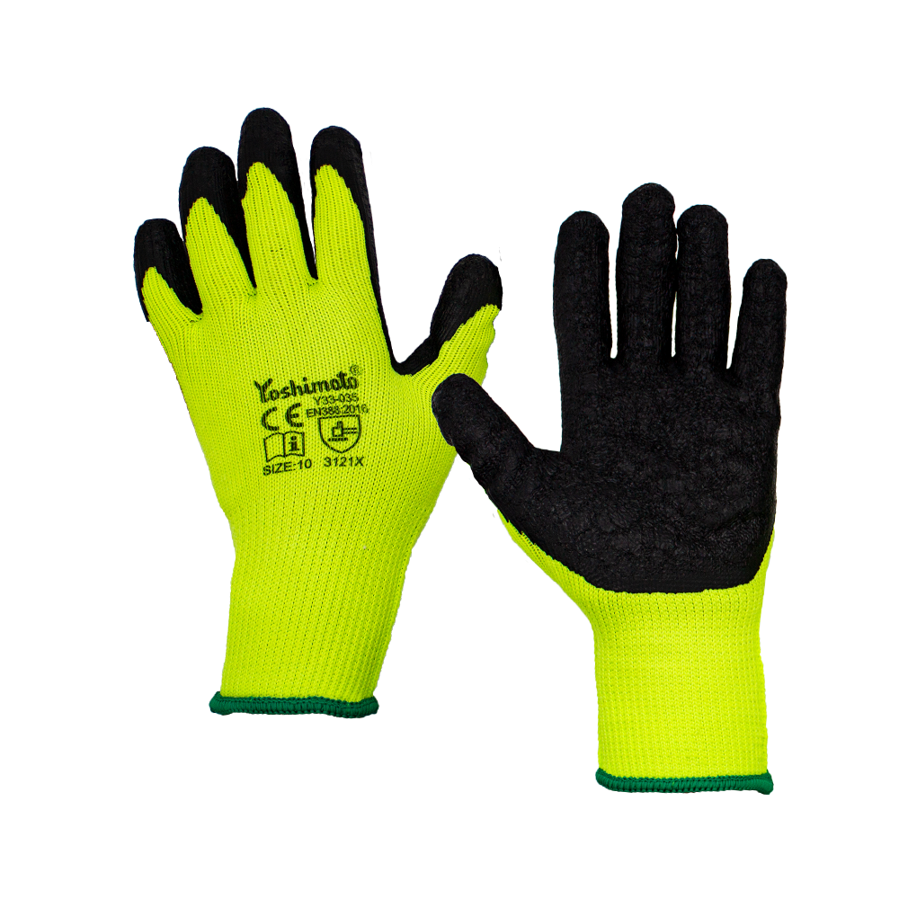 Рукавички Yoshimoto трикотажні зелені з чорним латексним покриттям, р.10 з етикеткою