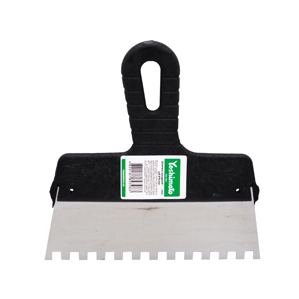 Шпатель малярний нержавіючий Yoshimoto з пластмасовою ручкою, 200 мм, зуб 8*8 мм