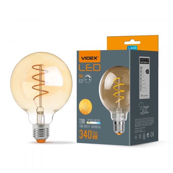 LED лампа VIDEX Filament G95FASD 5W E27 2200K димерная бронза