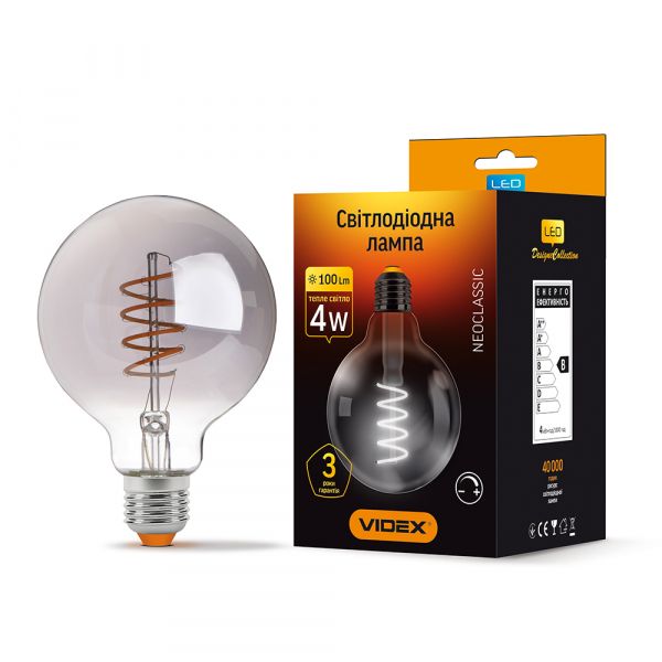 LED лампа VIDEX Filament G95FGD 4W E27 2100K димерная графит