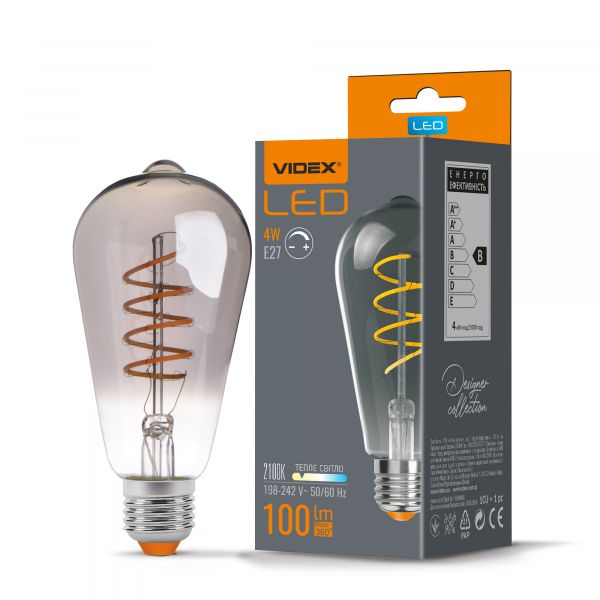 LED лампа VIDEX Filament ST64FGD 4W E27 2100K димерная графит