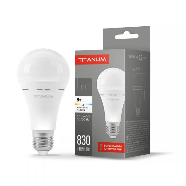LED лампа акумуляторна TITANUM A68 9W E27 4000K 220V